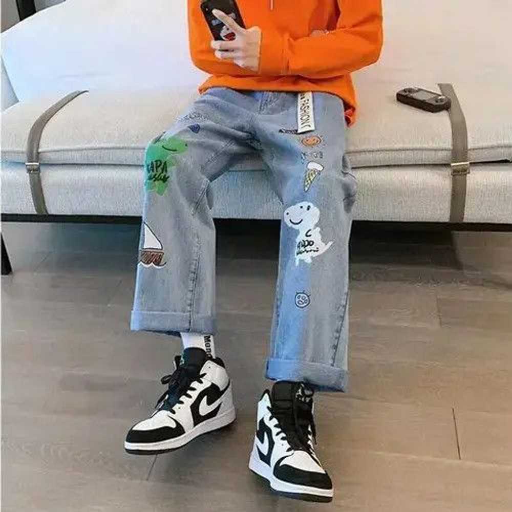 Streetwear Spring and Autumn Cartoon Printed Jeans - image 1