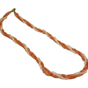 Vintage HOBE Coral and White Bead Necklace - Beade