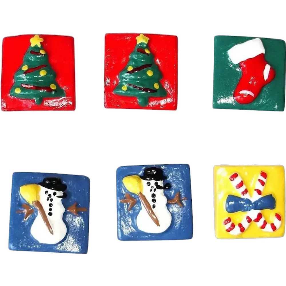 Vintage Set of 6 Christmas Button Covers - image 1