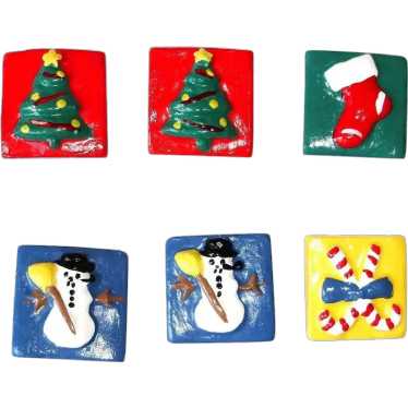 Vintage Set of 6 Christmas Button Covers - image 1