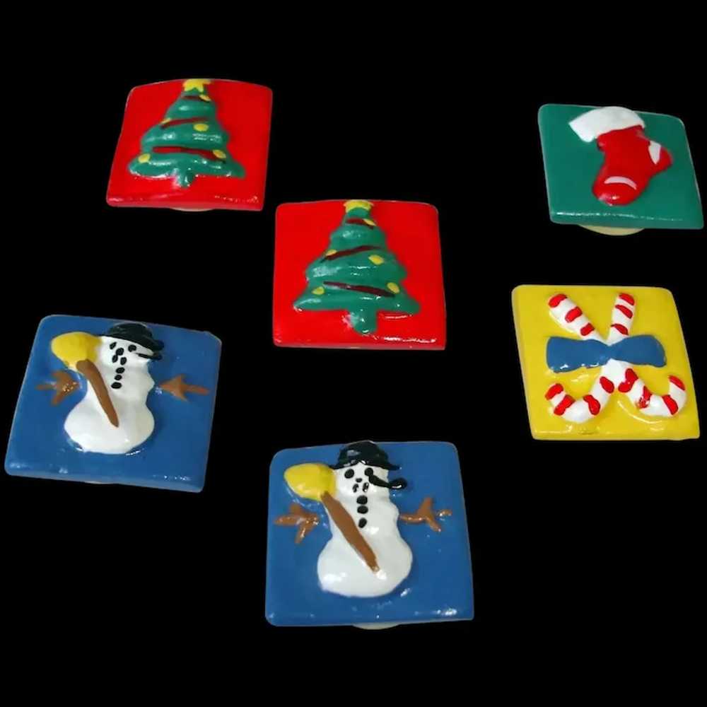 Vintage Set of 6 Christmas Button Covers - image 2