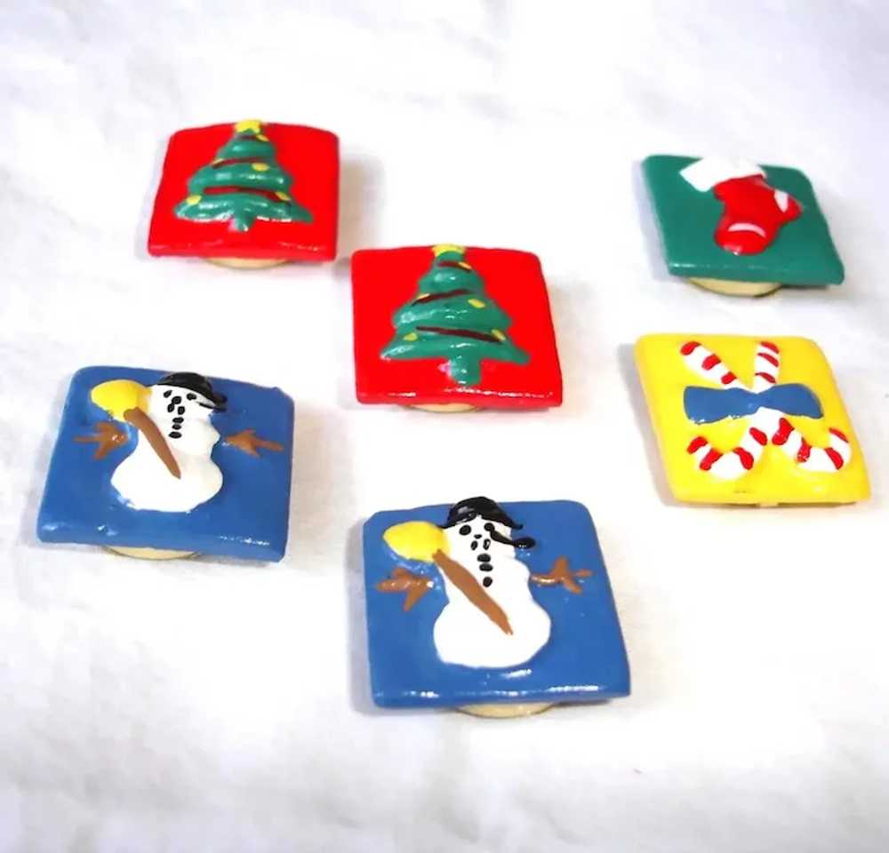 Vintage Set of 6 Christmas Button Covers - image 3