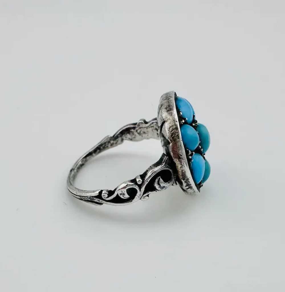 Georgian Silver Turquoise Ring with Ornate Under … - image 2