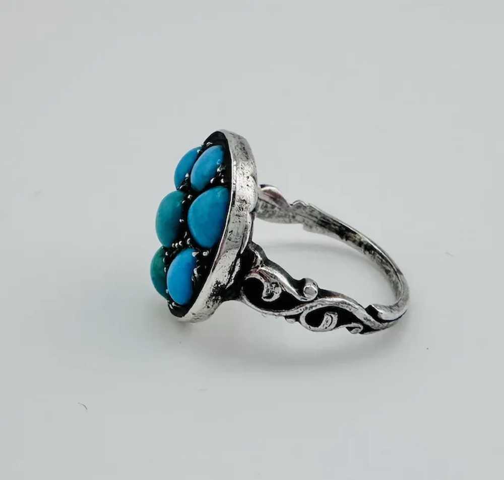 Georgian Silver Turquoise Ring with Ornate Under … - image 3