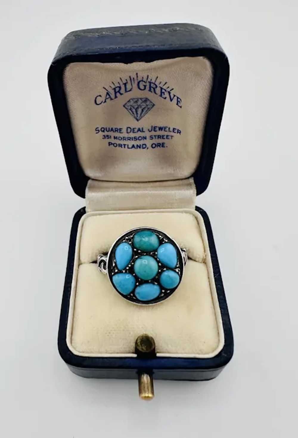 Georgian Silver Turquoise Ring with Ornate Under … - image 7