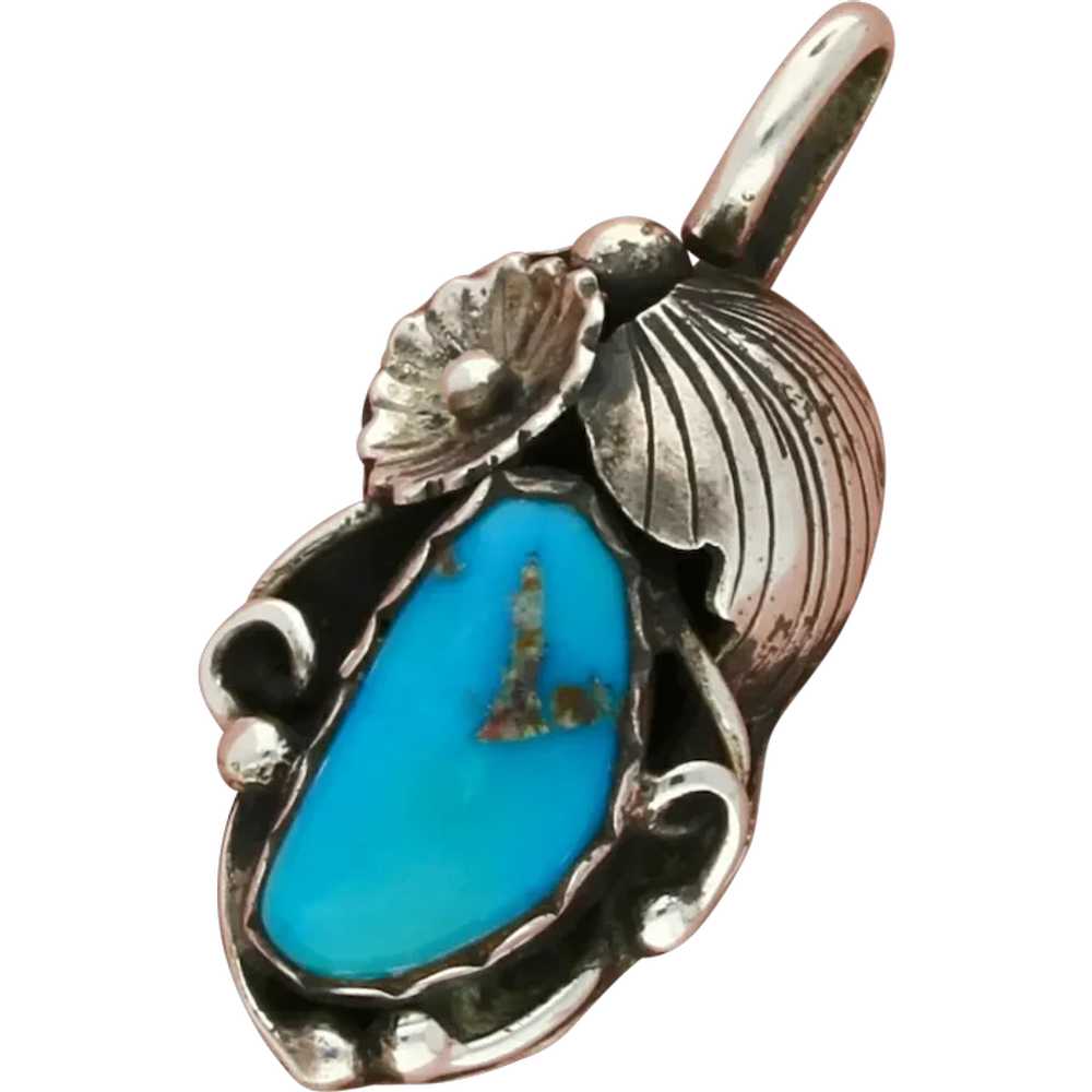 Navajo Sterling Silver Vintage Floral Turquoise P… - image 1