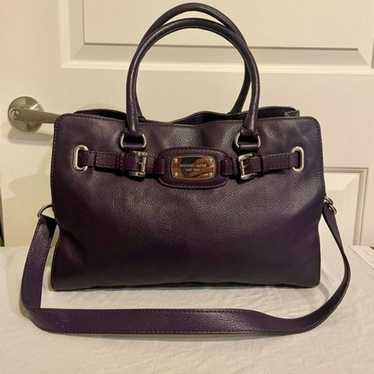 Michael Kors Purple Hamilton Leather Satchel - image 1