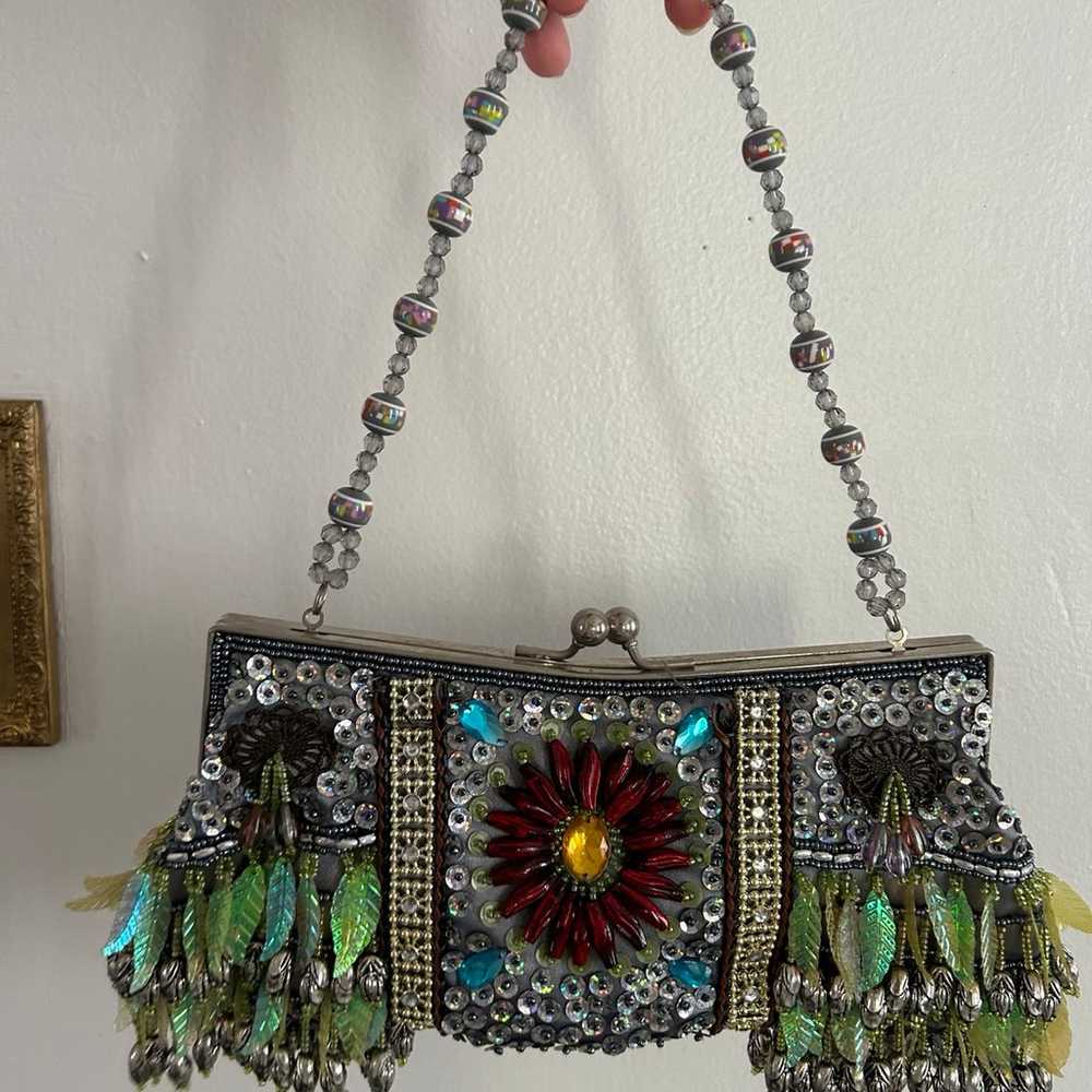 Vintage silver sequin and beaded fringe bag - image 1