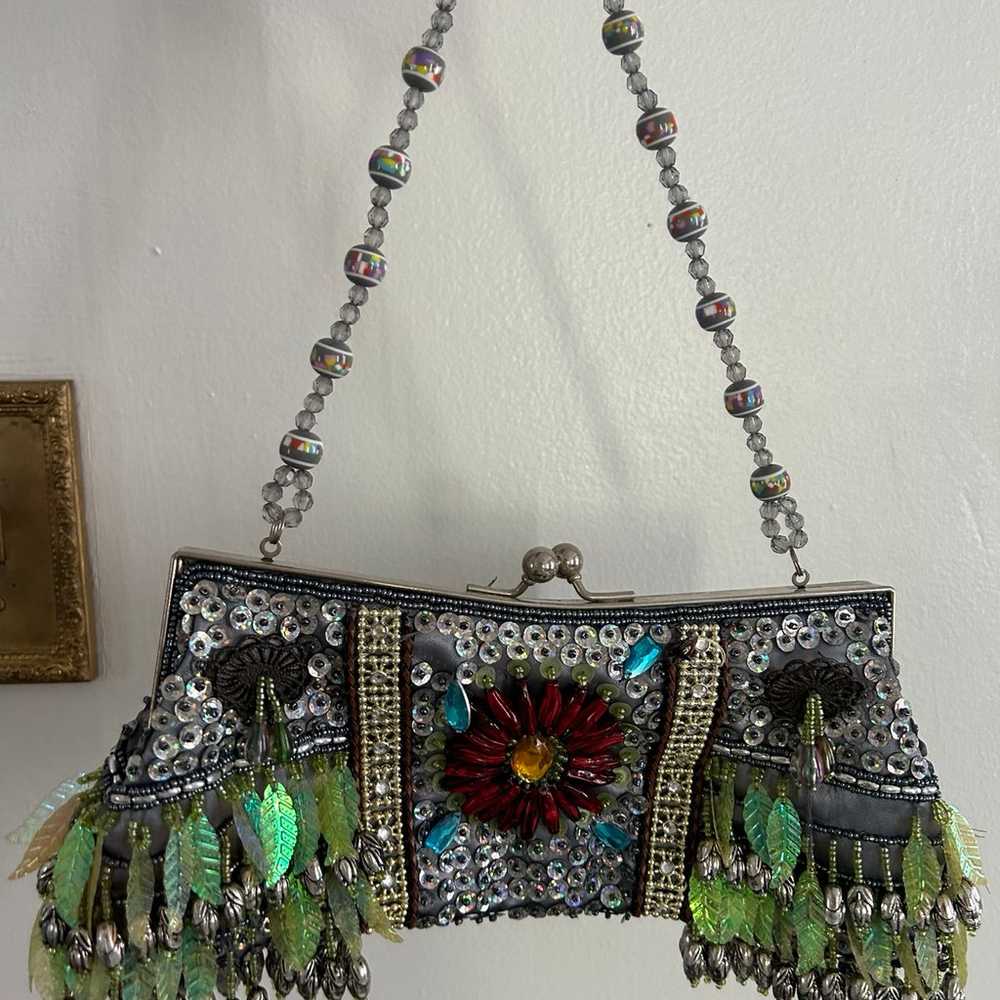 Vintage silver sequin and beaded fringe bag - image 2