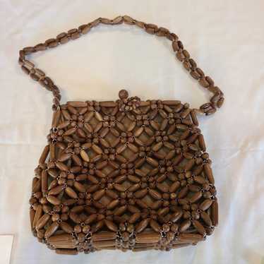 Bag, wooden bead, purse wooden brown