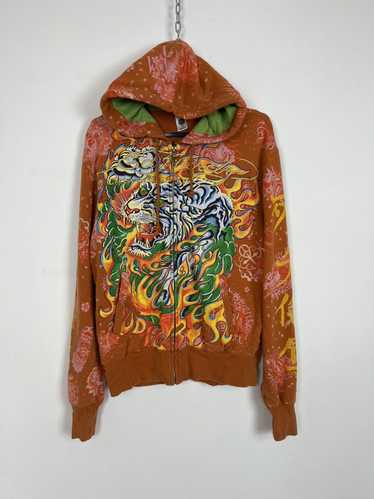 Ed Hardy ‼️RARE‼️ Ed Hardy Flames Tiger Orange Zip