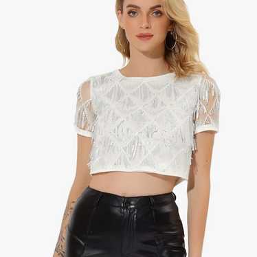 Designer Allegra K Women's Glitter Crop Top Short… - image 1