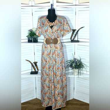 Vintage Y2K boho paisley maxi dress faux wrap blu… - image 1