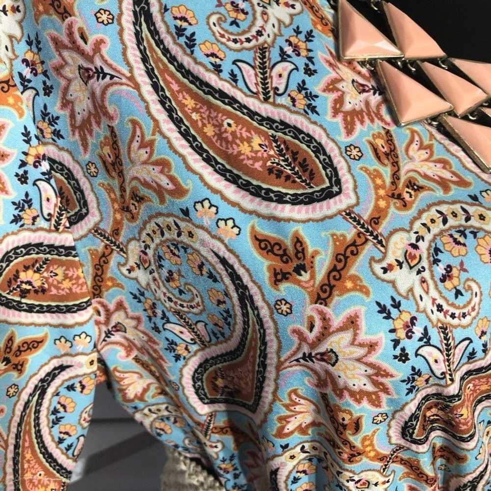 Vintage Y2K boho paisley maxi dress faux wrap blu… - image 7