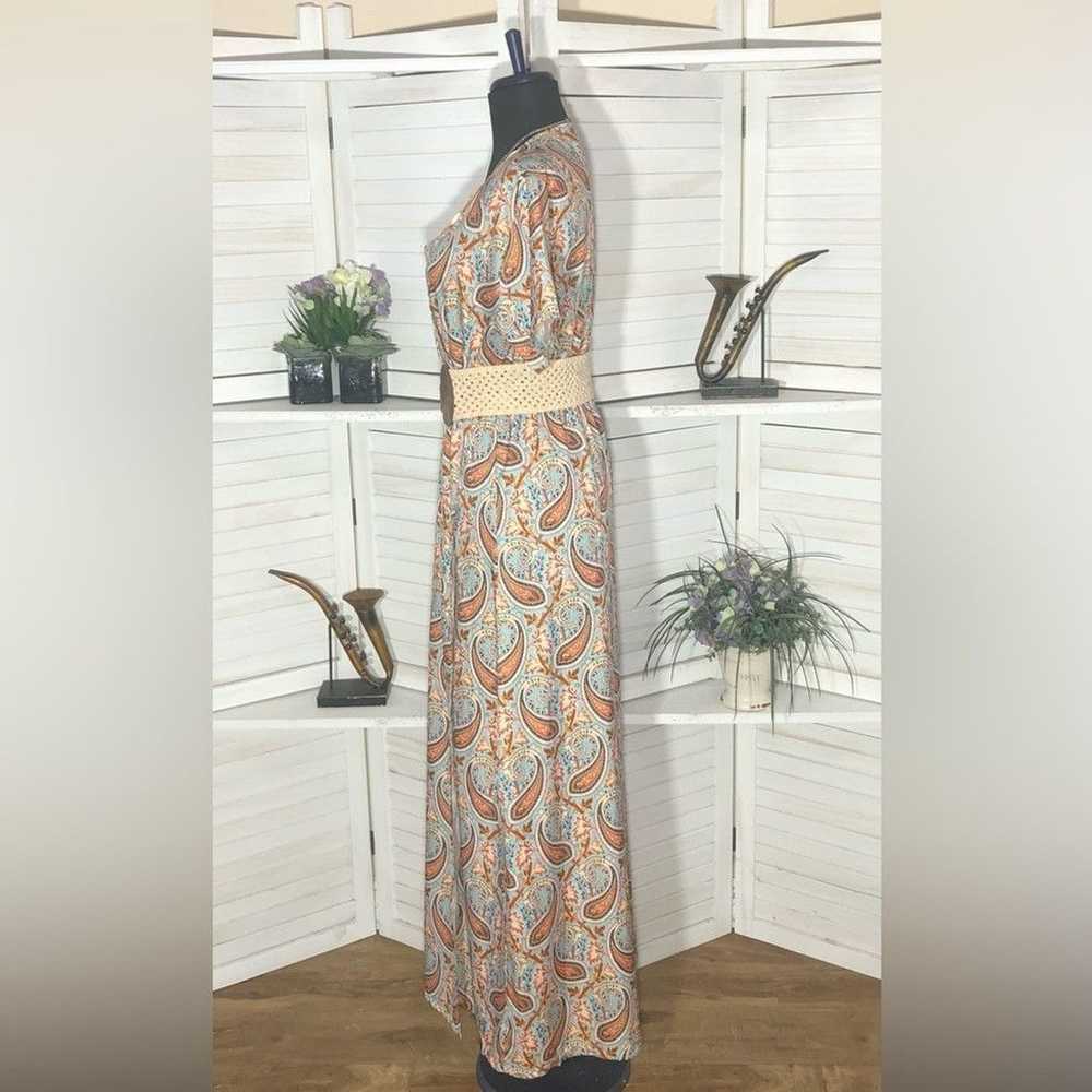 Vintage Y2K boho paisley maxi dress faux wrap blu… - image 9