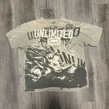 Vintage Y2K Unlimited grey tan and cream tee fire… - image 1