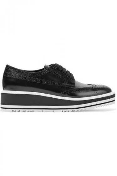 Prada PRADA LEATHER BROGUE PLATFORM CREEPER SHOES 