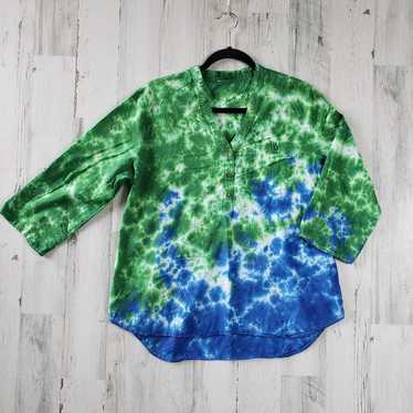 Other Grand + Greene Green & Blue Crinkle Tie Dye 