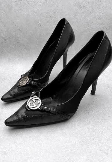 Gucci Heels Courts Black EU 37 Silver GG Logo Buck