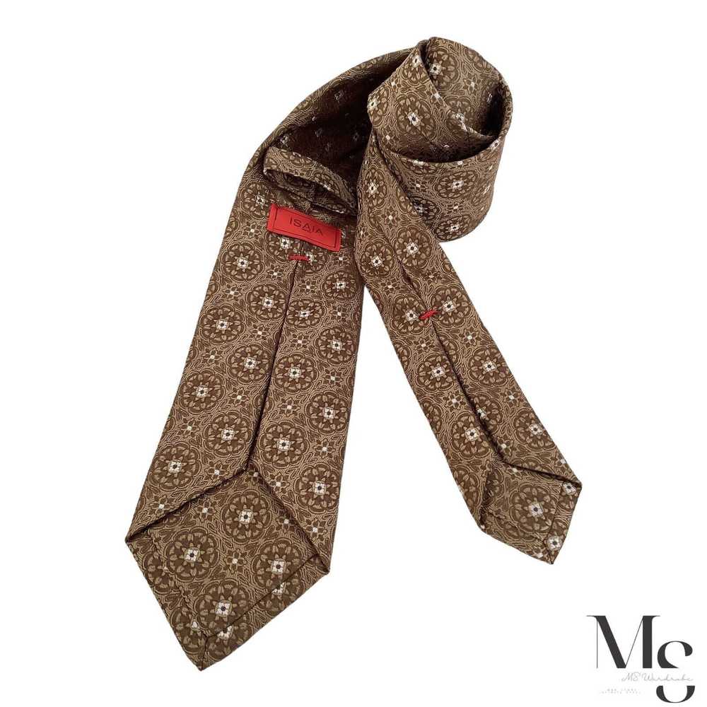 Isaia ISAIA NAPOLI 7FOLD Brown Medallion Silk Tie… - image 2