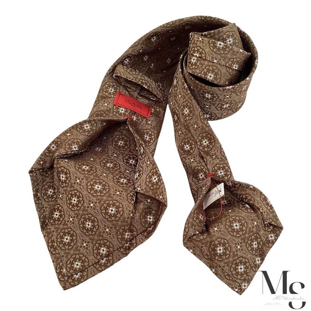 Isaia ISAIA NAPOLI 7FOLD Brown Medallion Silk Tie… - image 6