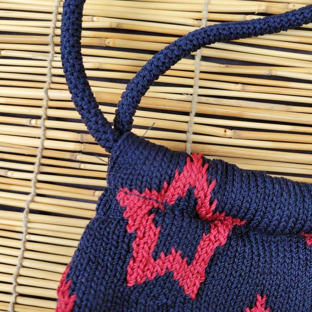 Vintage SAK Knit Purse - Navy Blue with Red Stars… - image 10