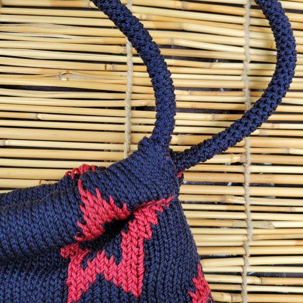 Vintage SAK Knit Purse - Navy Blue with Red Stars… - image 11