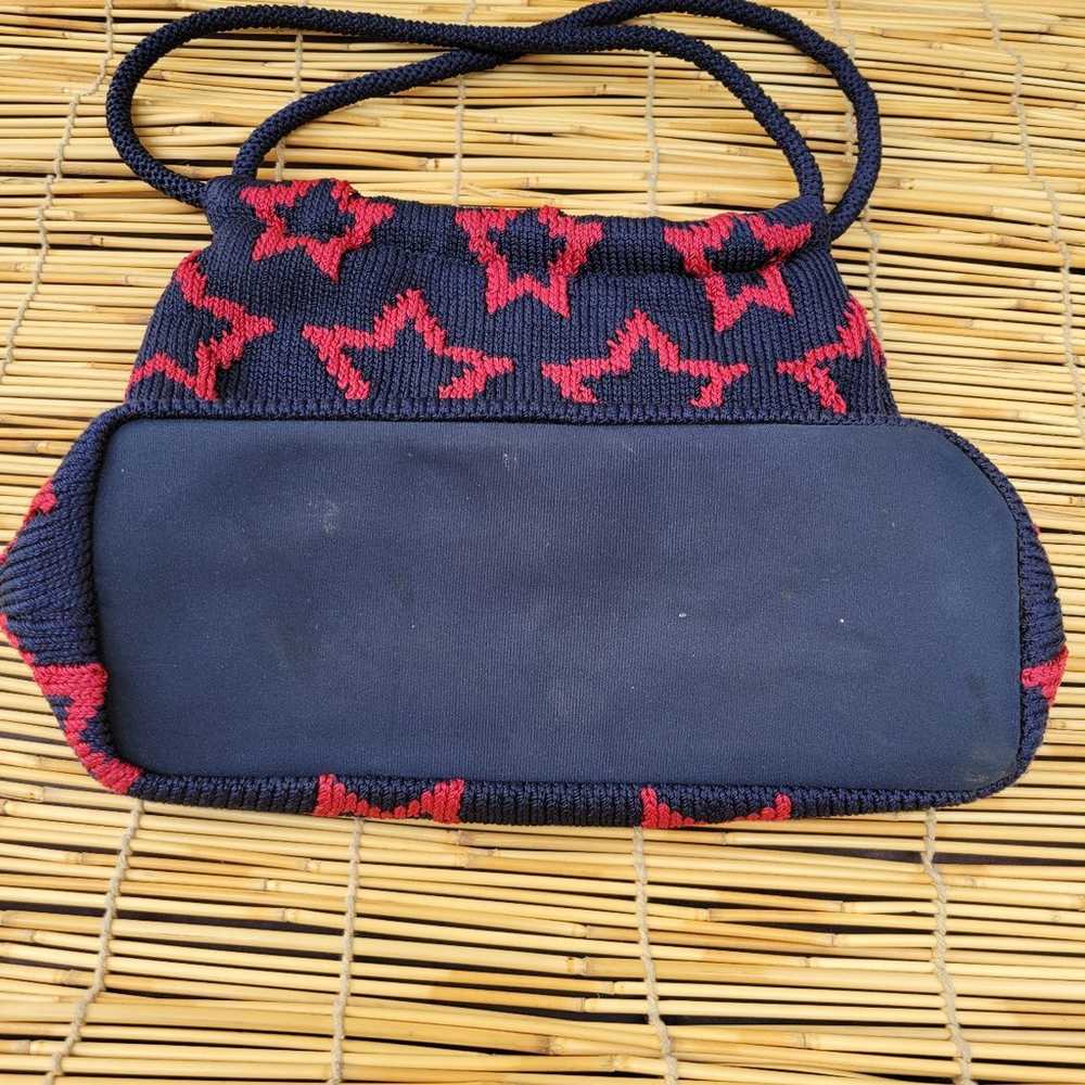 Vintage SAK Knit Purse - Navy Blue with Red Stars… - image 4