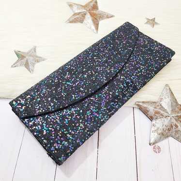 Vintage 60s black rainbow glitter clutch evening b