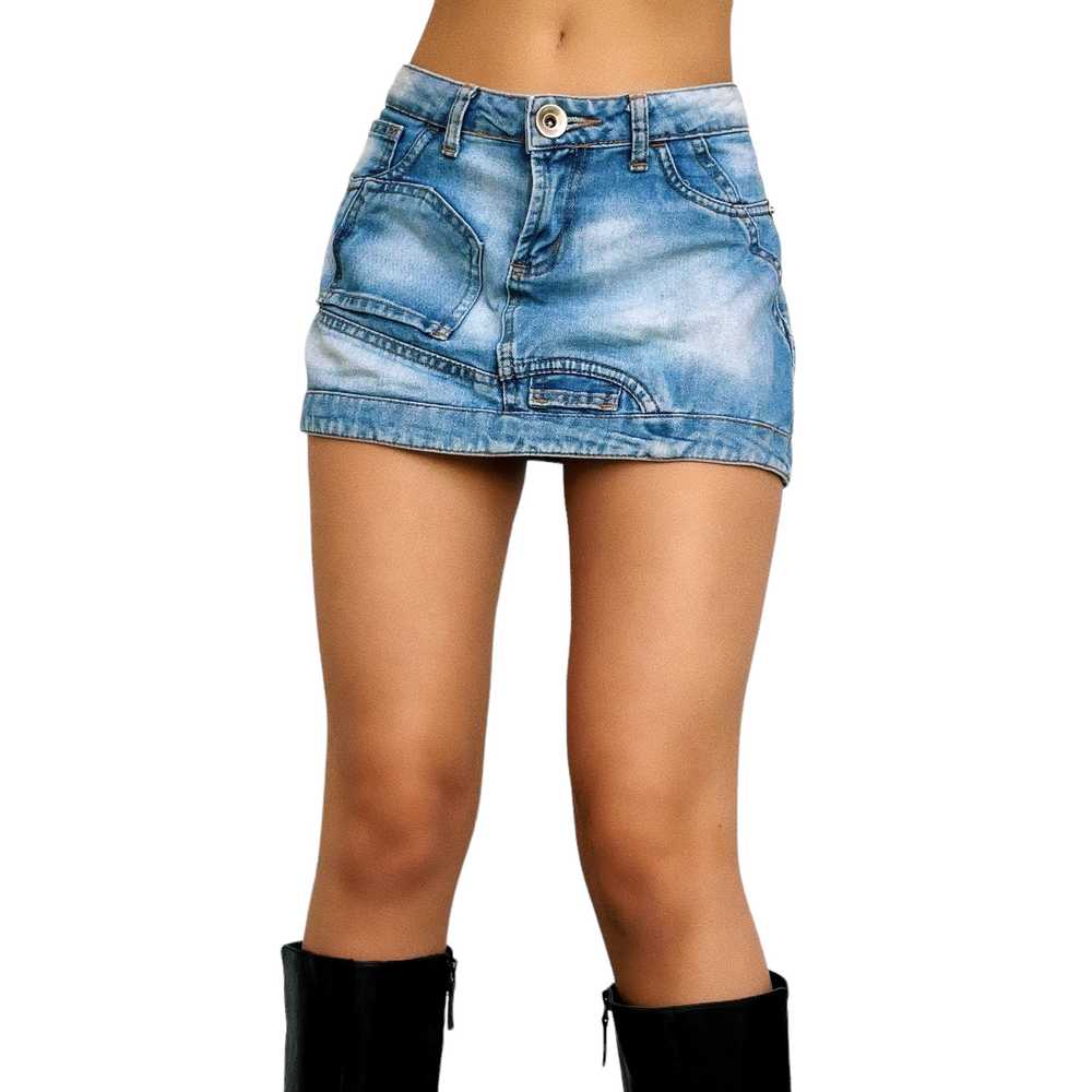 Upside Down Denim Mini Skirt (S) - image 1