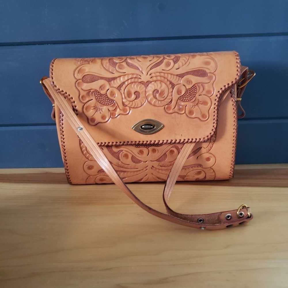 Vintage Hand Tooled Leather Shoulder Bag - image 1