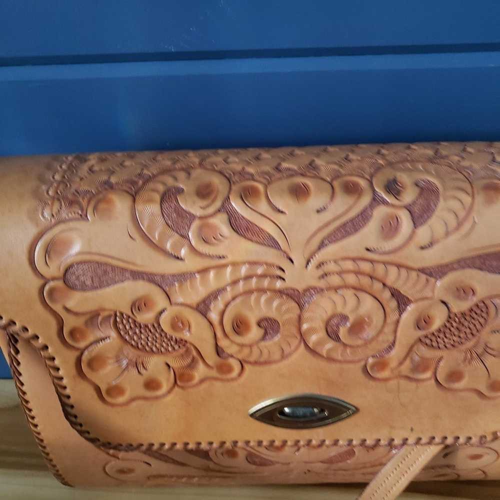 Vintage Hand Tooled Leather Shoulder Bag - image 2