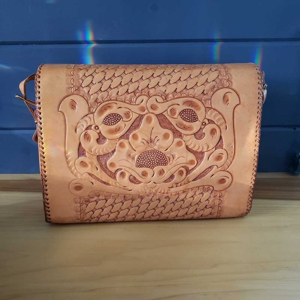 Vintage Hand Tooled Leather Shoulder Bag - image 4