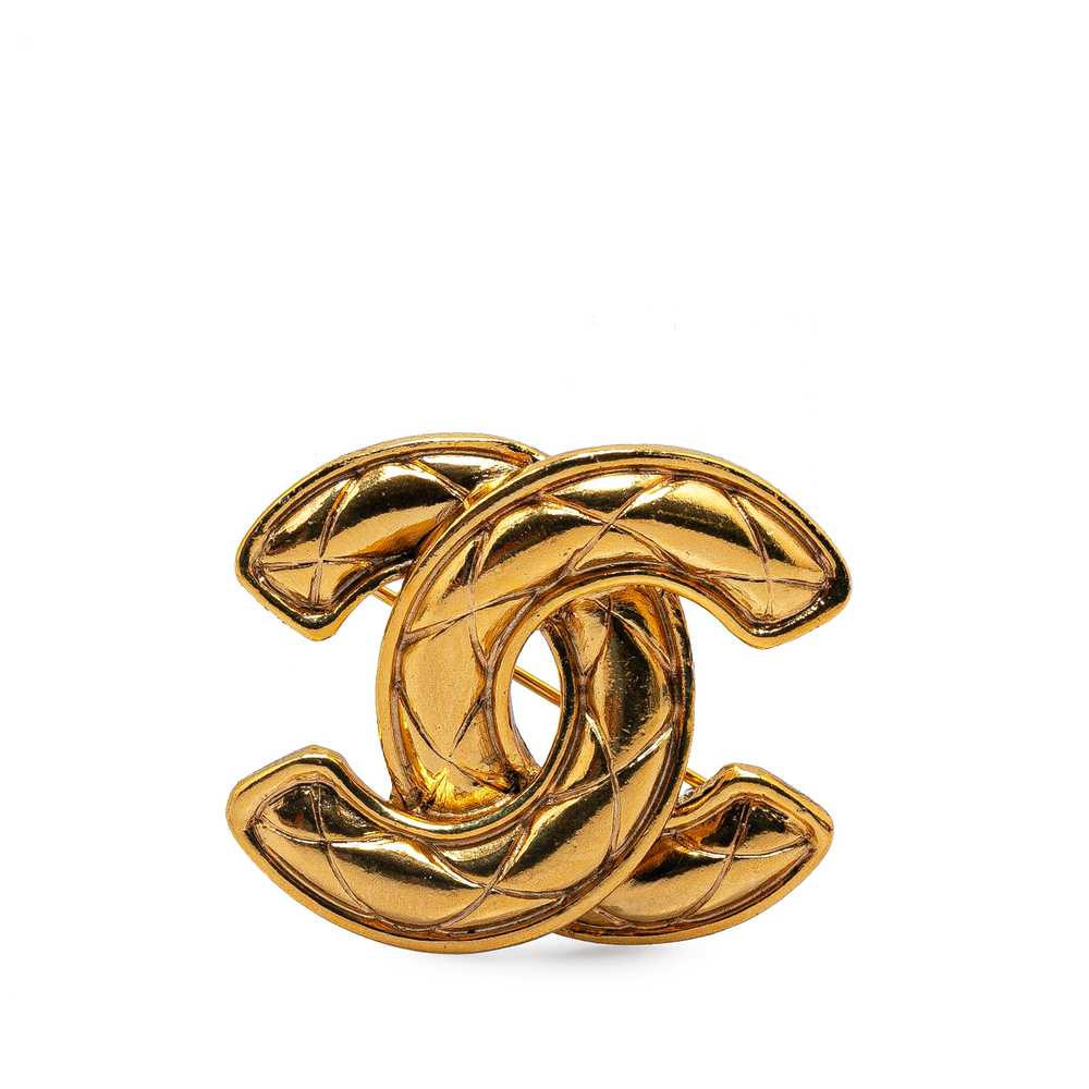 Gold Chanel Gold Plated CC Quilted Brooch - image 1