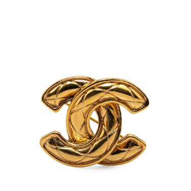 Gold Chanel Gold Plated CC Quilted Brooch - image 1