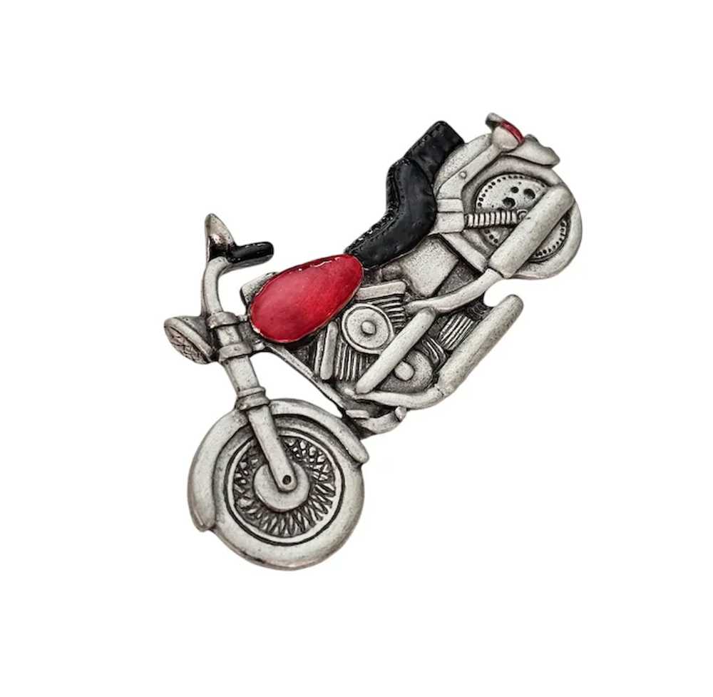 Spoontiques Motorcycle Brooch Red Black Enamel 56… - image 2