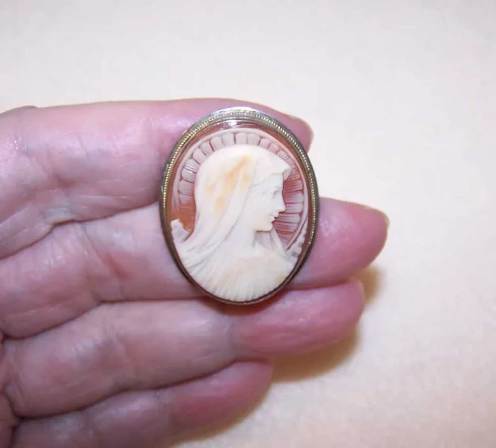 900 Silver Carved Shell Cameo Pin Pendant - Virgi… - image 2