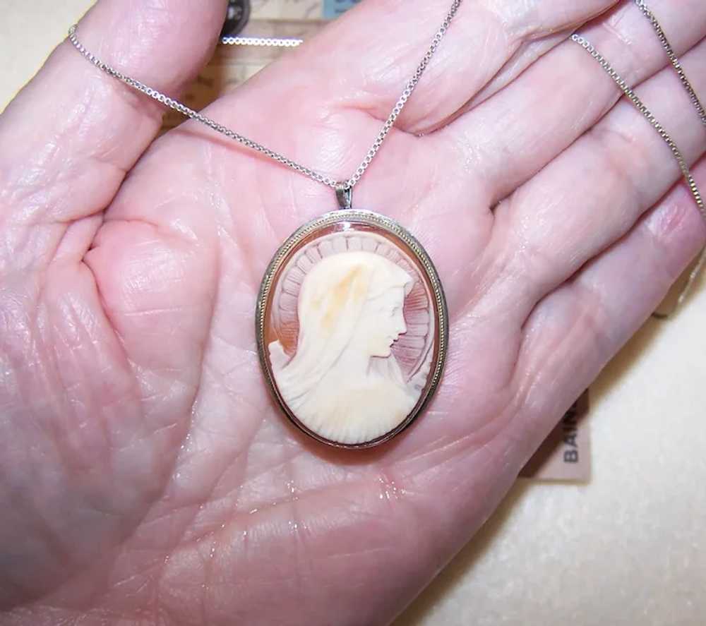 900 Silver Carved Shell Cameo Pin Pendant - Virgi… - image 4