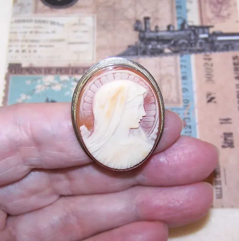 900 Silver Carved Shell Cameo Pin Pendant - Virgi… - image 5