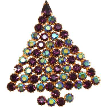 Dominique Christmas Tree Pin Purple Blue Iridesce… - image 1