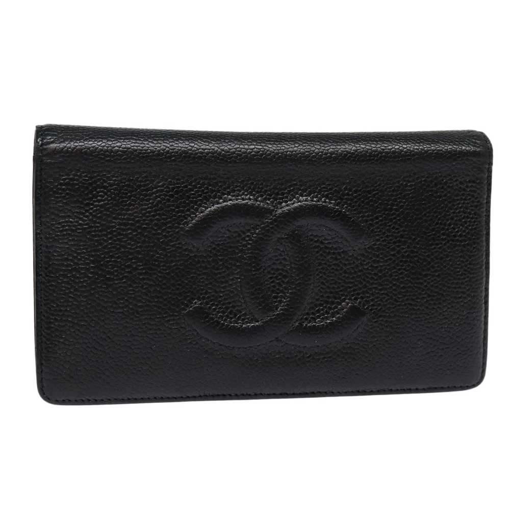 CHANEL COCO Mark Long Wallet Caviar Skin Black Si… - image 1