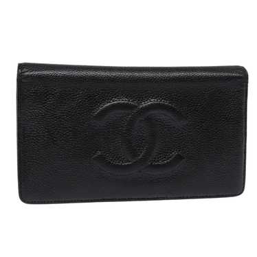 CHANEL COCO Mark Long Wallet Caviar Skin Black Si… - image 1