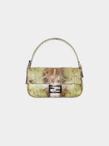 Fendi 2000s Green and Brown Gradient Python Baguet