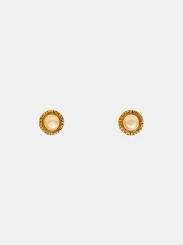 Chanel 1980s Gold And Pearl Round Logo Earrings