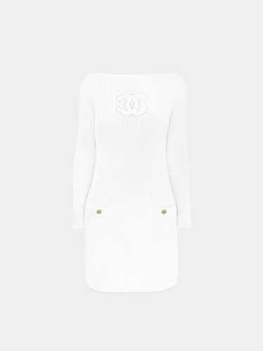 Chanel 2020 White Cotton Rib Knit CC Dress