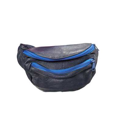 Vintage Navy-Blue Leather Adjustable Fanny Pack W… - image 1