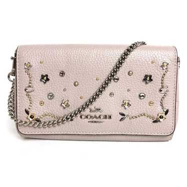 COACH Chain Shoulder Bag Pochette with Studs Leath