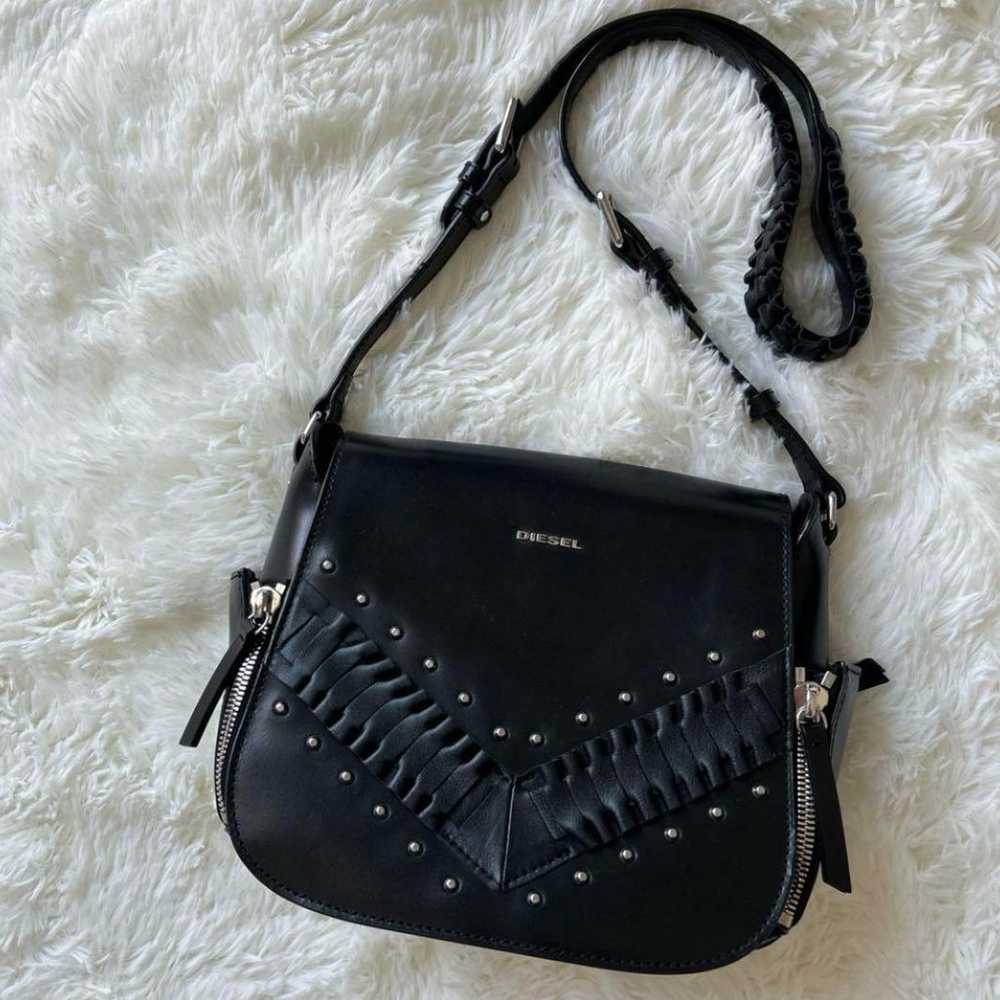 DIESEL Shoulder Bag Studs Zip Design Black Leather - image 2