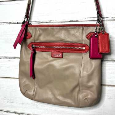 Coach Tan Pink Orange Leather Crossbody Messenger 