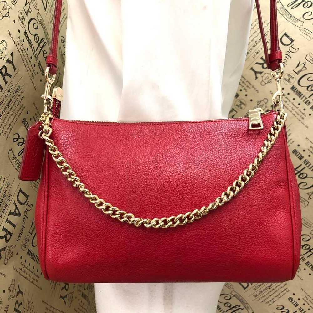 Coach Hand Shoulder Bag Pochette Chain Leather Re… - image 2